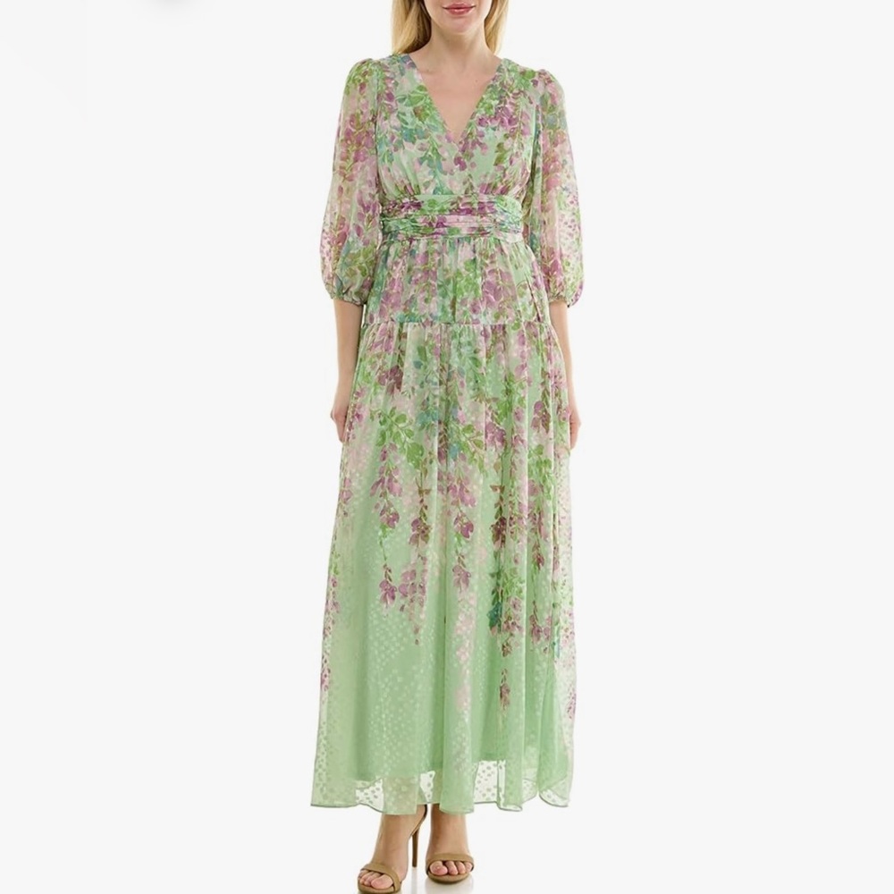 Maison Tara Floral Green Maxi Dress